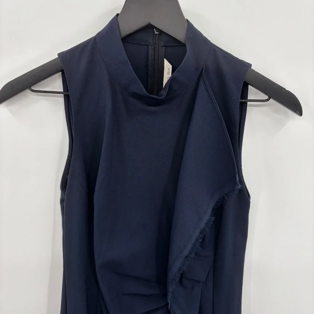 Rachel Rachel Roy Navy Blue Mock Neck Draped Ruffle Sheath Dress‎ Size 0